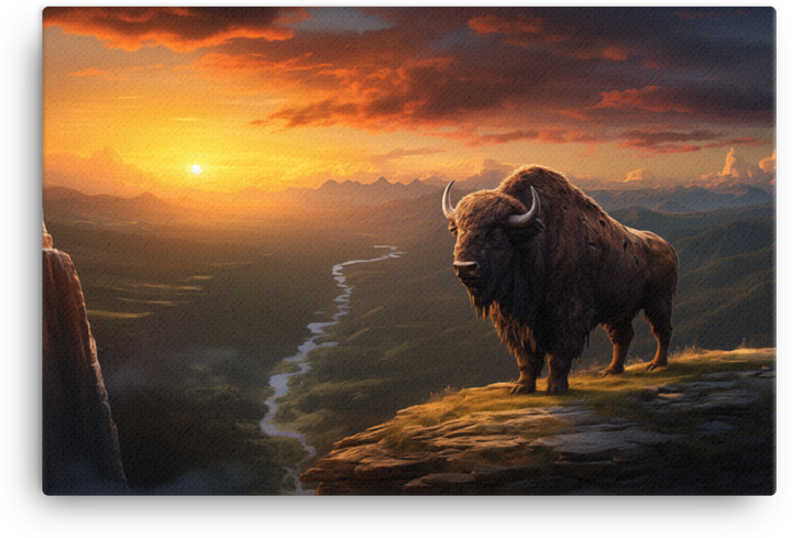 Sunset Overlook Bison Canvas Wall Art