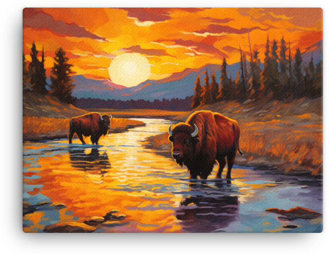 Sunset Reflections Bison Canvas Wall Art