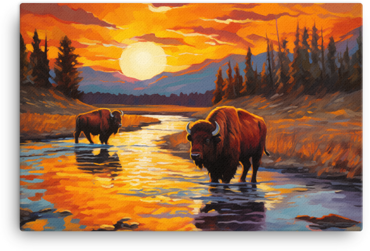 Sunset Reflections Bison Canvas Wall Art