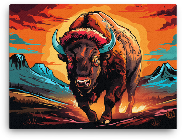 Sunset Stampede Bison Canvas Wall Art