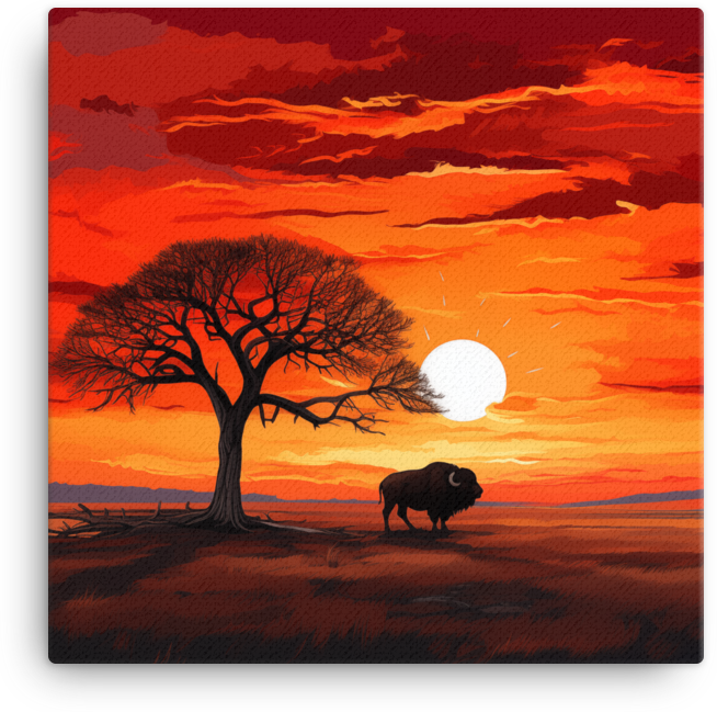Twilight Silhouette Bison Under African Sky Canvas Wall Art