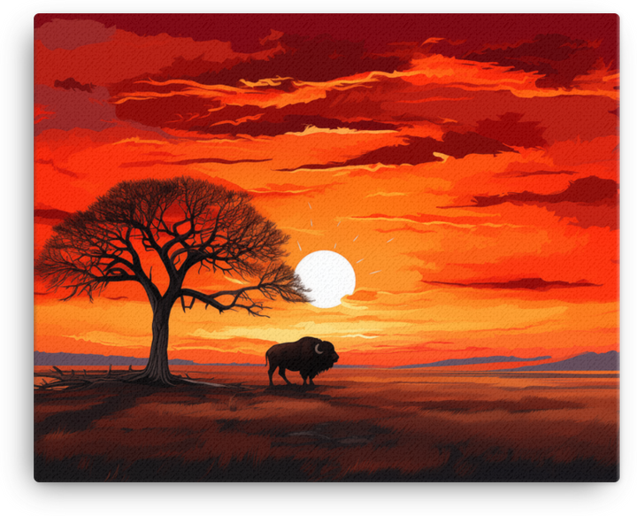 Twilight Silhouette Bison Under African Sky Canvas Wall Art
