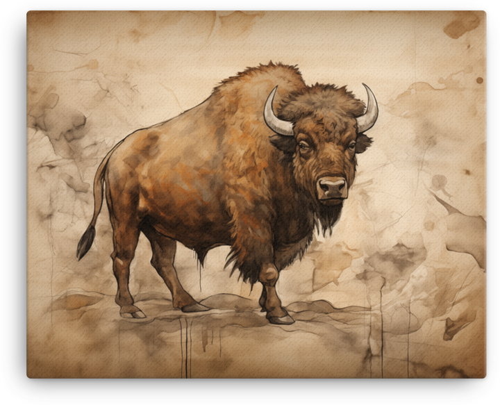 Vintage Bison Sketch Canvas Wall Art