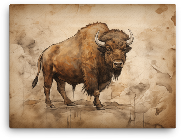 Vintage Bison Sketch Canvas Wall Art